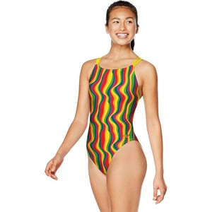 Speedo Womens Swimsuit One Piece Endurance Fixed Back Double StrapRainbow Tide