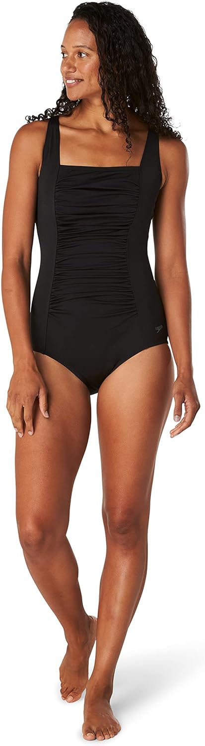 Speedo Womens Swimsuit One Piece Endurance Shirred Tank Moderate CutAnthracite