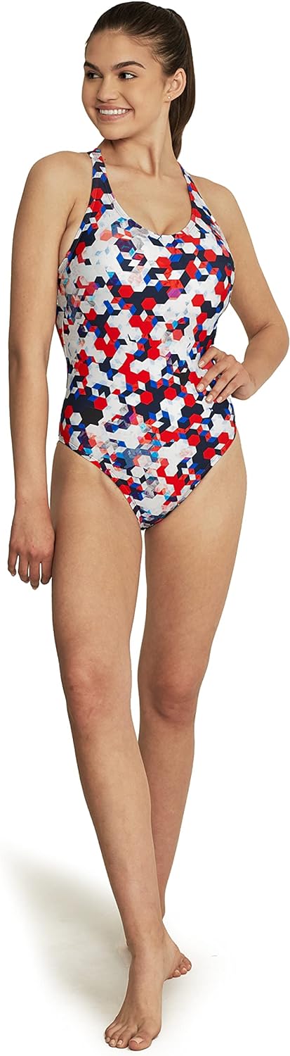 Speedo Womens Swimsuit One Piece Thin Strap High CutPrism RedWhiteBlue