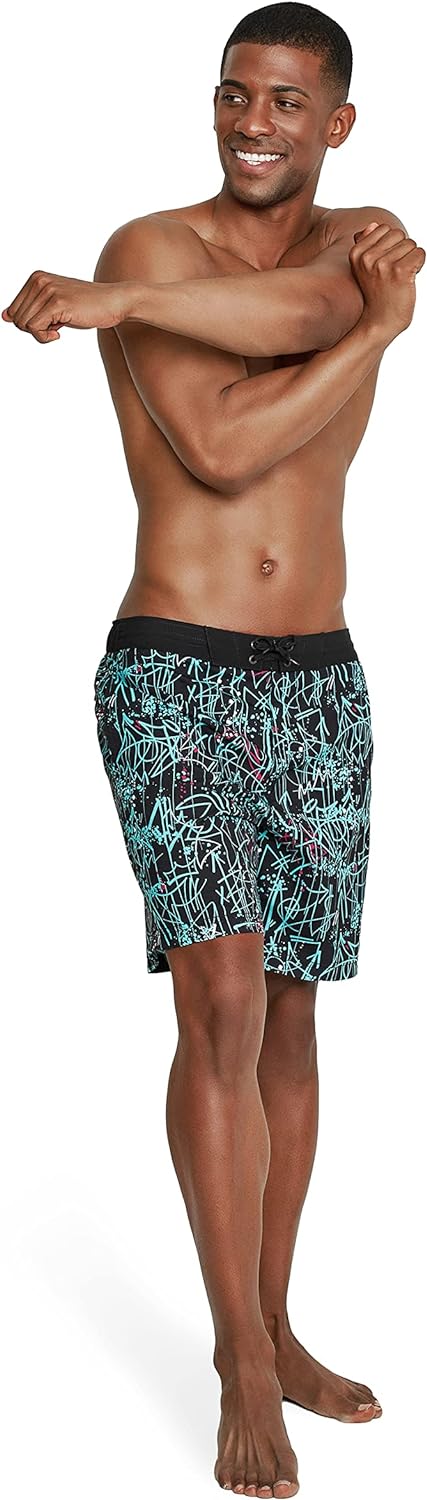 Mens Swim Trunk Knee Length Boardshort Bondi Printed18 Spray Porcelain