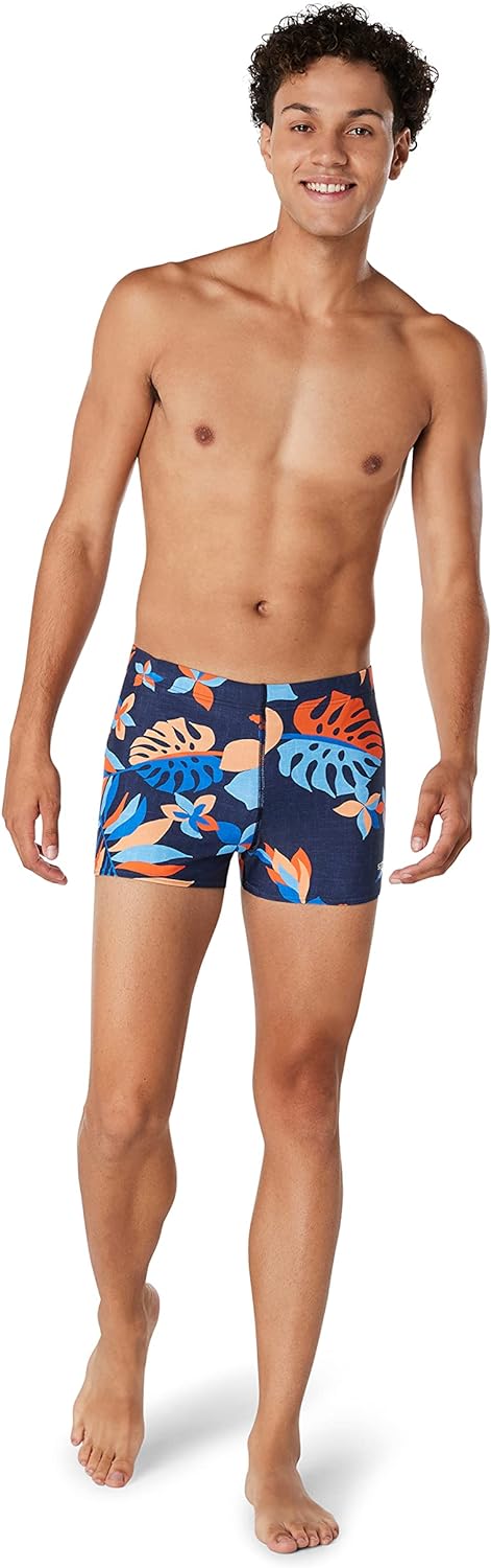 Speedo Mens Swimsuit Square Leg Eco Flex BeachstarFloatable Floral Peacoat