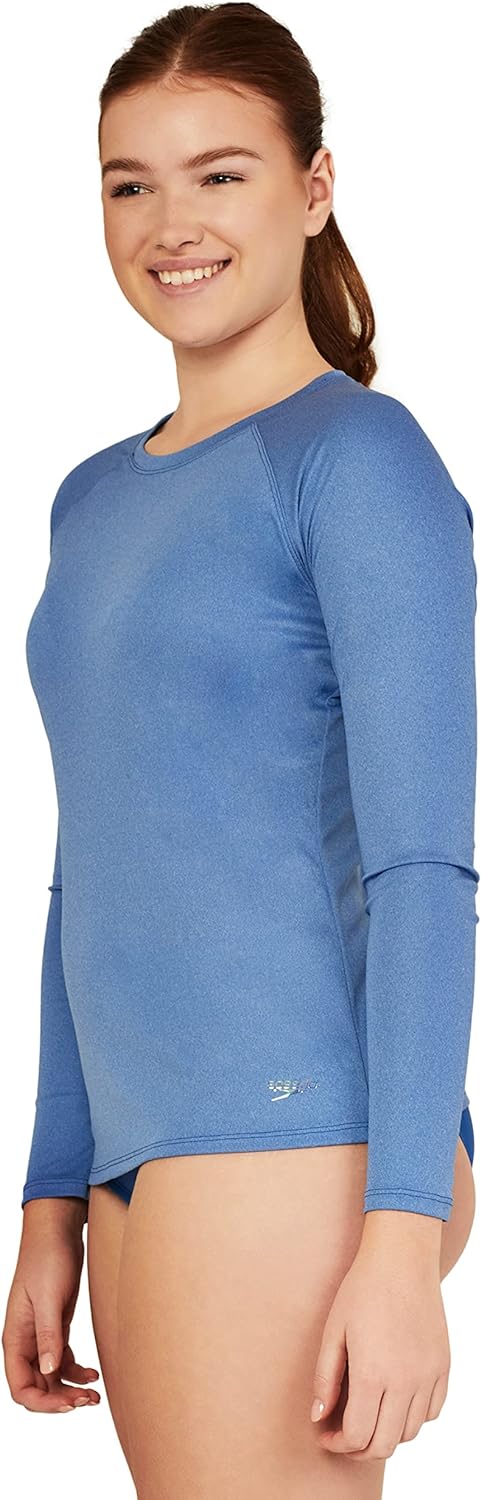 Speedo Womens Uv Swim Shirt Long Sleeve RashguardHeather Bright Cobalt