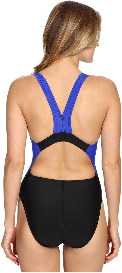 Speedo Womens Swimsuit One Piece Creora Highclo Quantum Splice High Cut SolidBlackBlue