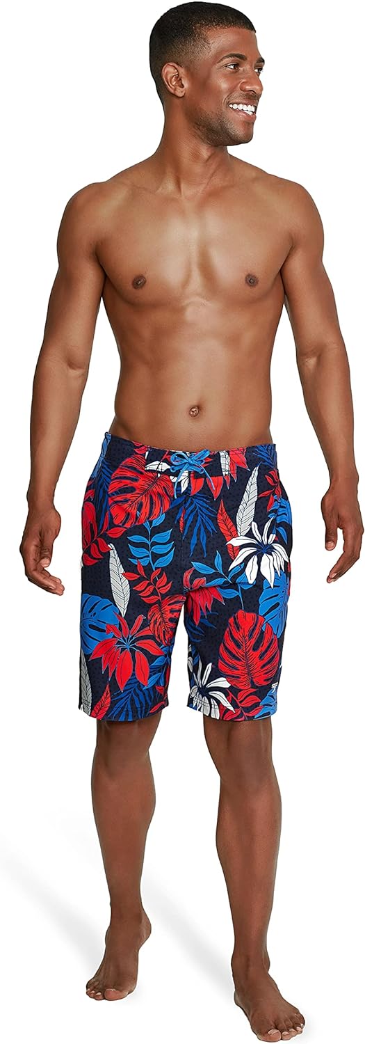 Mens Swim Trunk Knee Length Boardshort Bondi Printed20 Hothouse RedWhiteBlue