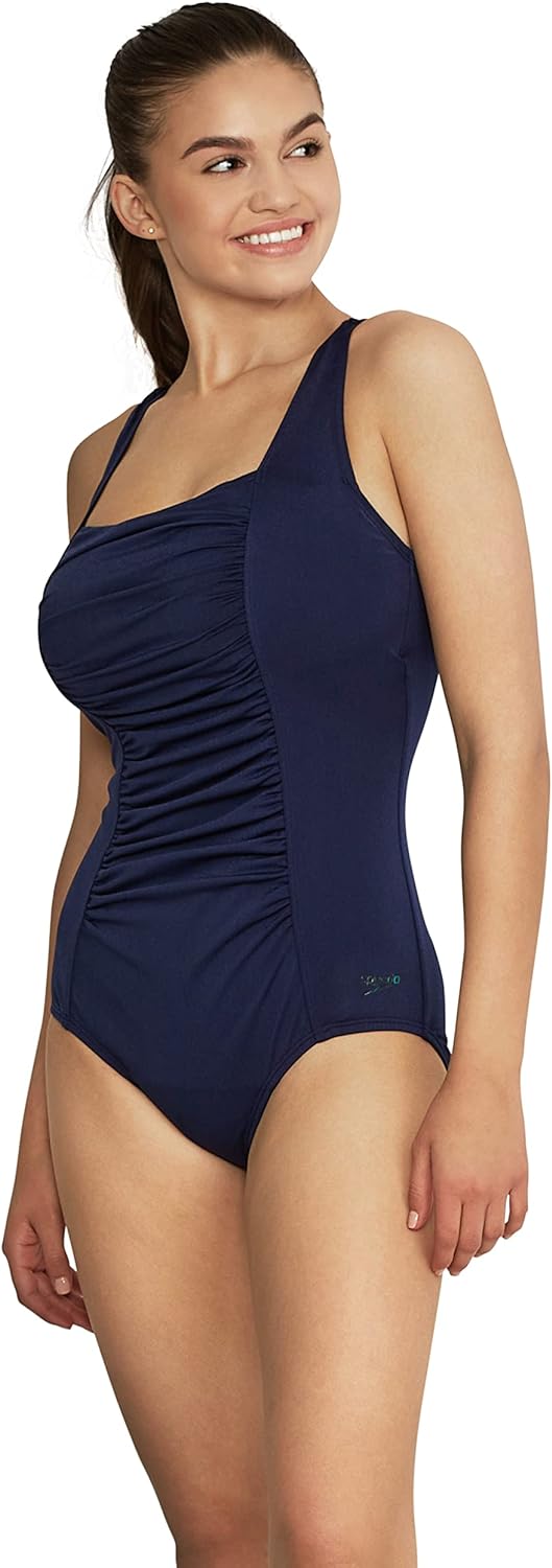 Speedo Womens Swimsuit One Piece Endurance Shirred Tank Moderate CutSpeedo Navy