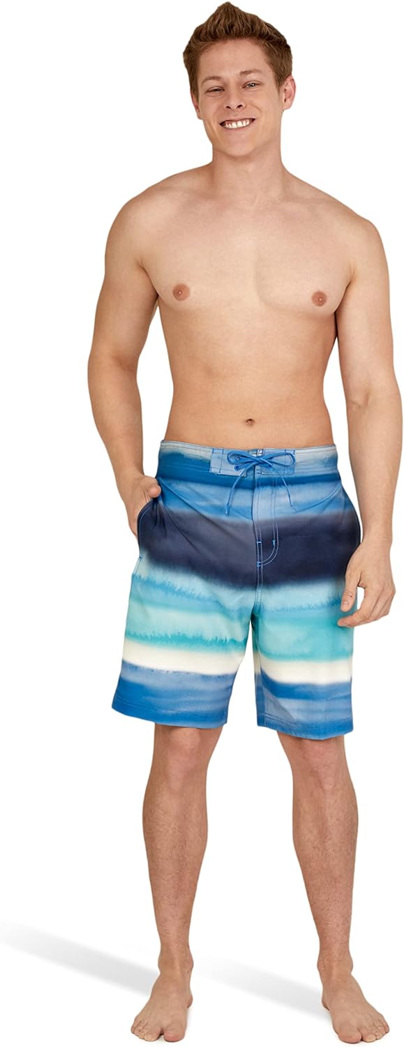 Mens Swim Trunk Knee Length Boardshort Bondi Printed20 Coastal Peacoat