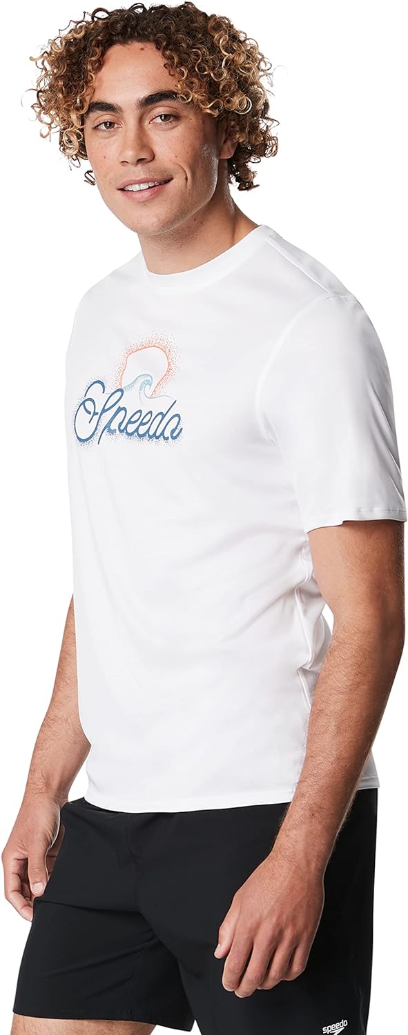 Speedo Mens Uv Swim Shirt Graphic Short Sleeve TeeBright White