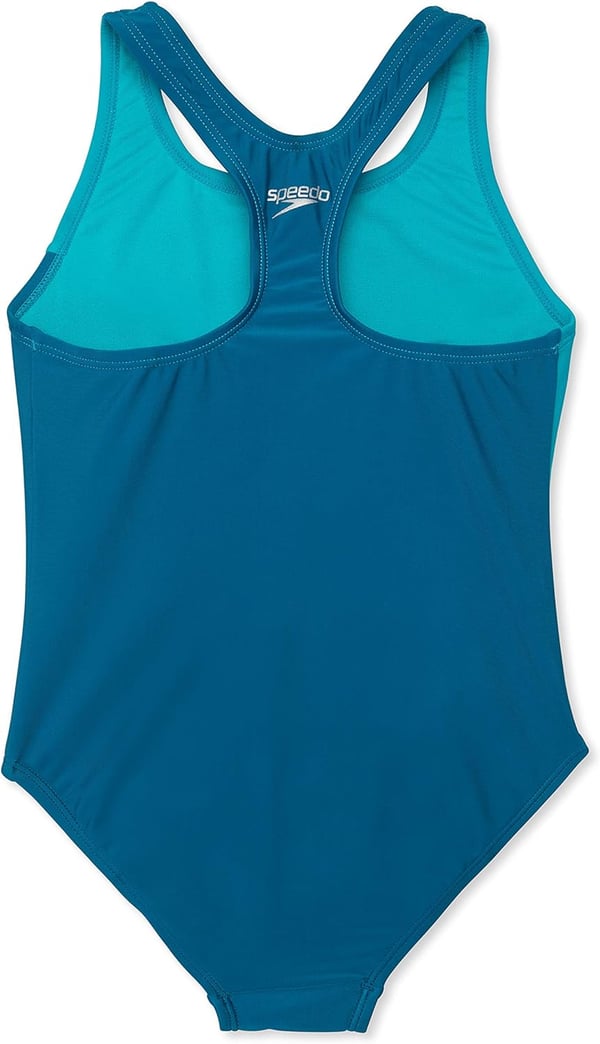 Speedo Girls Swimsuit One Piece Thick Strap Racer Back PrintedLogo Ocean Depths