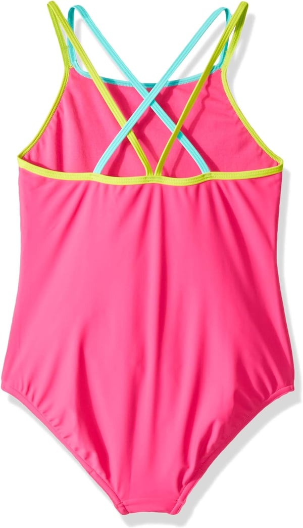 Speedo Girls Swimsuit One Piece Solid Cross Back Multi StrapsElectric Pink