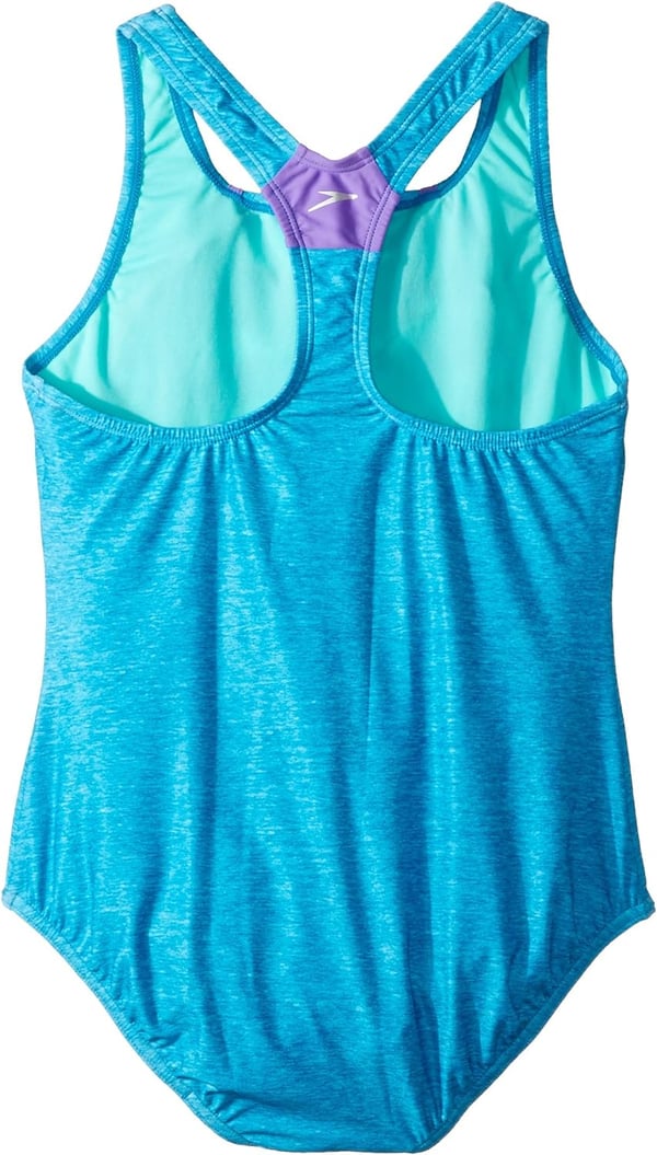 Speedo Girls Swimsuit One Piece Thick Strap Racer Back PrintedCyan