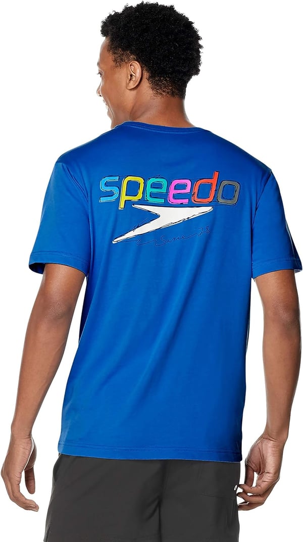 Speedo Mens TShirt Short Sleeve Crew Neck GraphicMulti Light Heather Grey