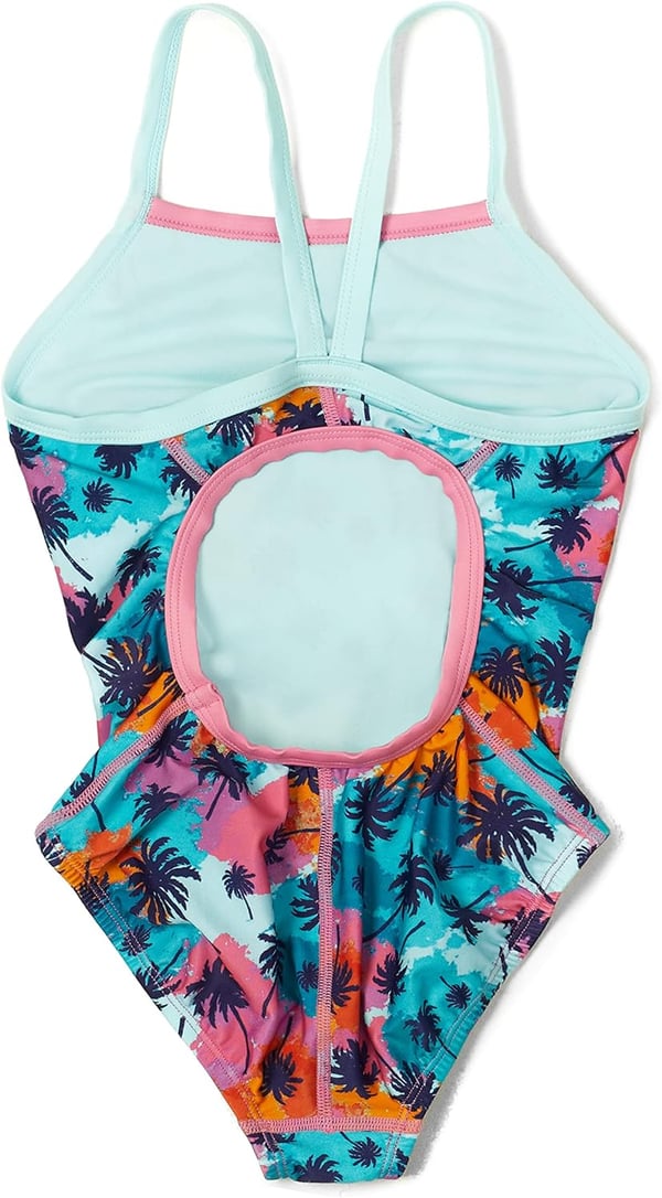 Speedo Girls Swimsuit One Piece Thin StrapsPalm Aqua Splash