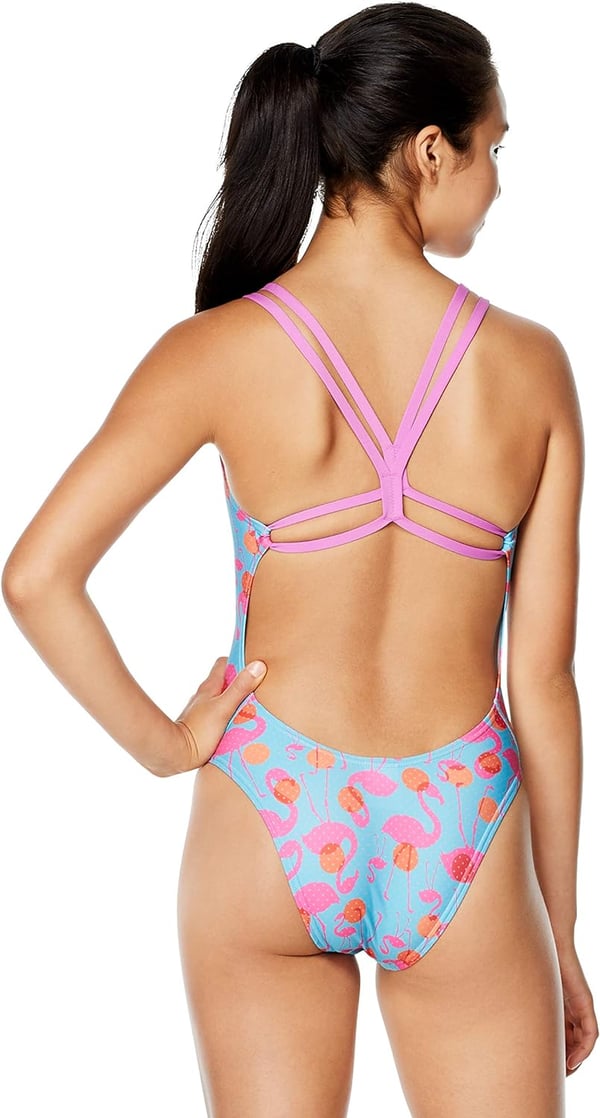 Speedo Womens Swimsuit One Piece Endurance Fixed Back Double StrapFlamingo Dot