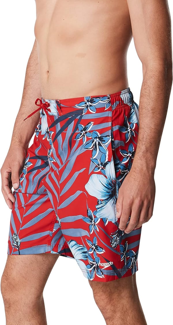 Mens Swim Trunk Knee Length Boardshort Bondi Printed20 Hover RedBlue