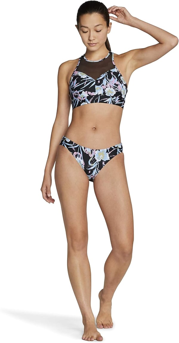 Speedo Womens High Neck Top Bikini Top black SmallMesh Multi