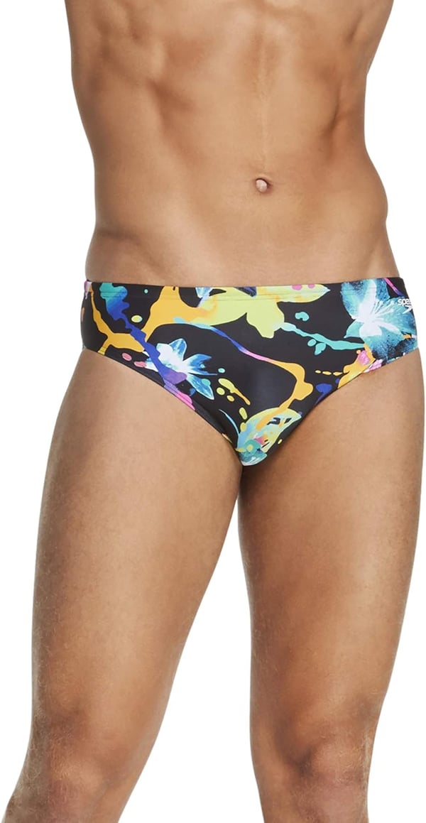 Speedo Mens Swimsuit Brief Endurance Lite Turnz PrintedBlackYellow