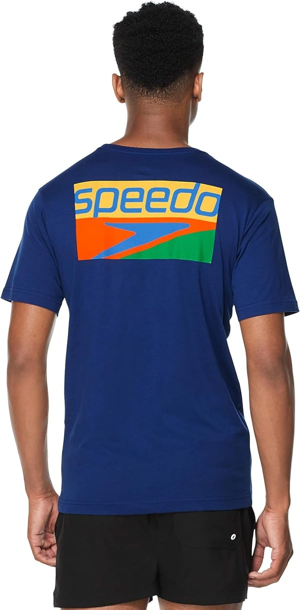 Speedo Mens TShirt Short Sleeve Crew Neck GraphicNeon Club Blue