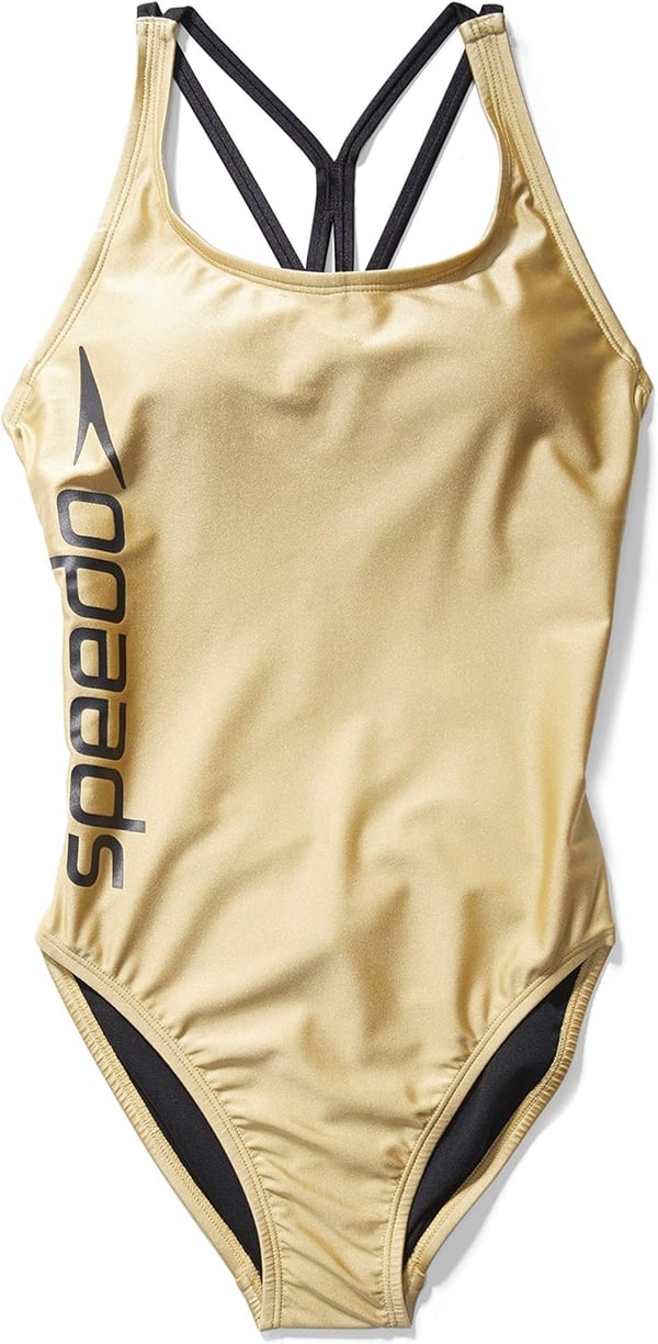 Speedo Womens Swimsuit One Piece Thin Strap High CutGold