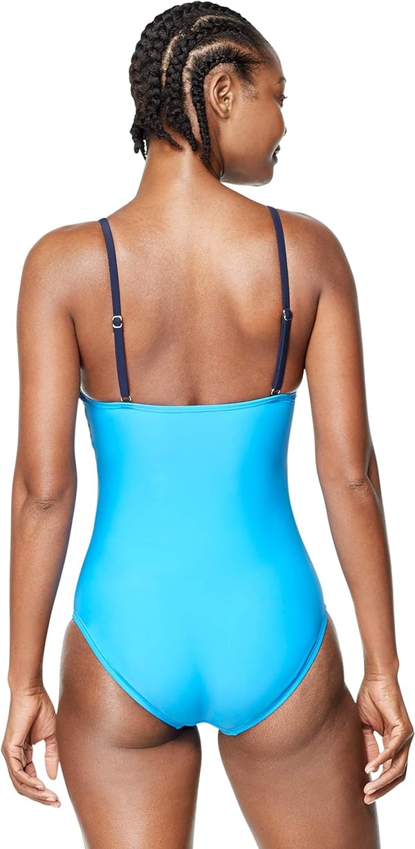 Speedo Womens Swimsuit One Piece Adjustable Square Neck Contemporary CutIbiza Blue