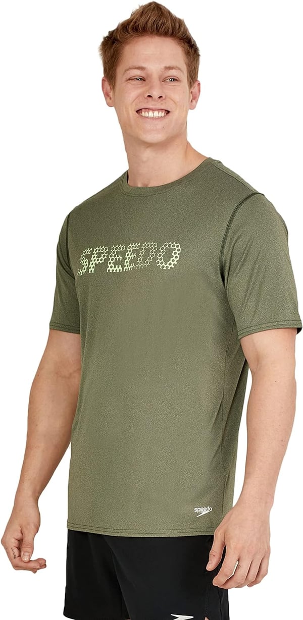 Speedo Mens Uv Swim Shirt Graphic Short Sleeve TeeHexalator Douglas Fir