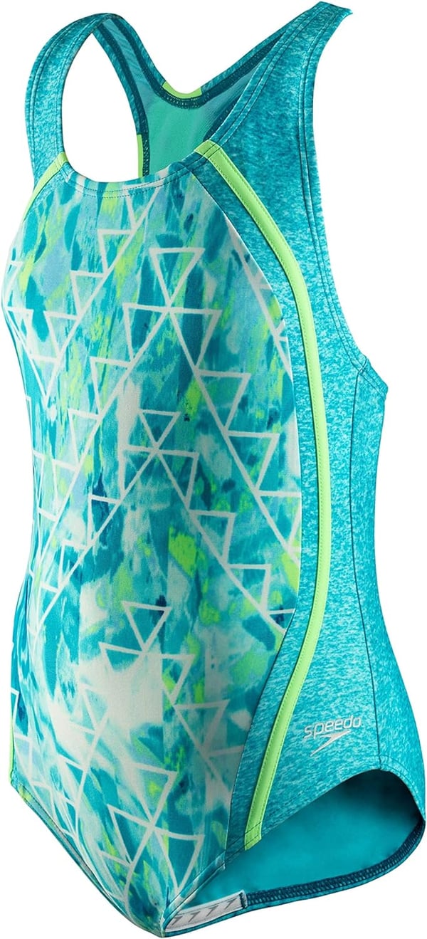 Speedo Girls Swimsuit One Piece Thick Strap Racer Back PrintedCapri Breeze Splice