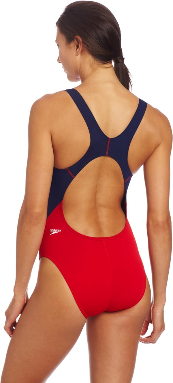 Speedo Womens Lifeguard Flyback One Piece Swimsuit with 4Way StretchQuark Back Speedo Red