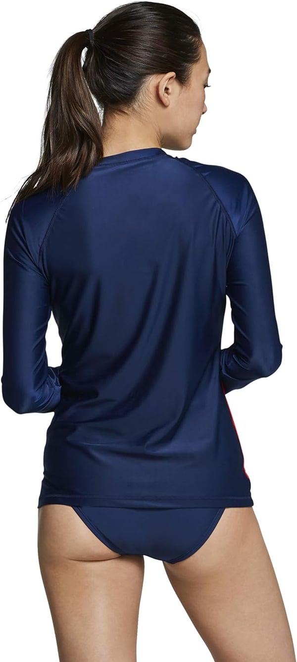 Speedo Womens Uv Swim Shirt Long Sleeve RashguardRedWhiteBlue Logo