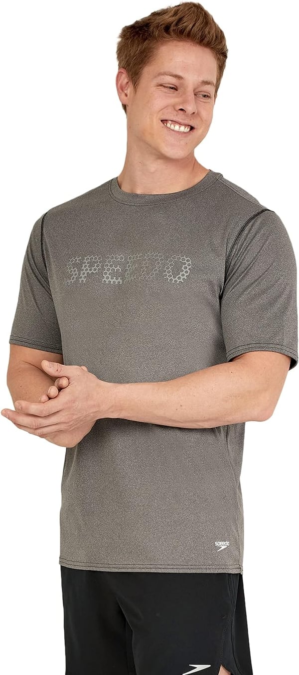 Speedo Mens Uv Swim Shirt Graphic Short Sleeve TeeHexalator Anthracite