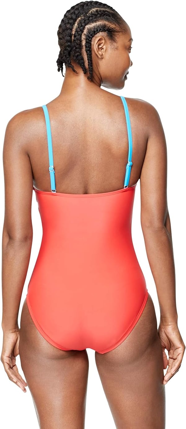 Speedo Womens Swimsuit One Piece Adjustable Square Neck Contemporary CutBittersweet