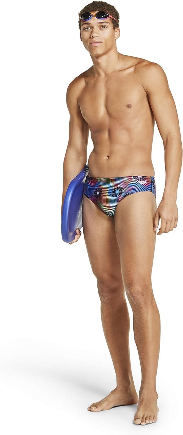 Speedo Mens Swimsuit Brief Endurance Lite Turnz PrintedBlue Lemonade