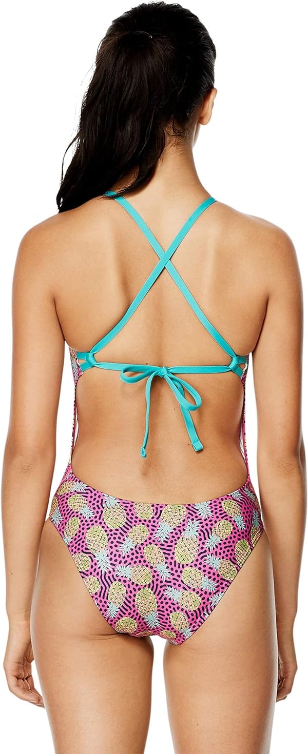 Speedo Womens Swimsuit One Piece Endurance Turnz Tie Back PrintedPineapple Party