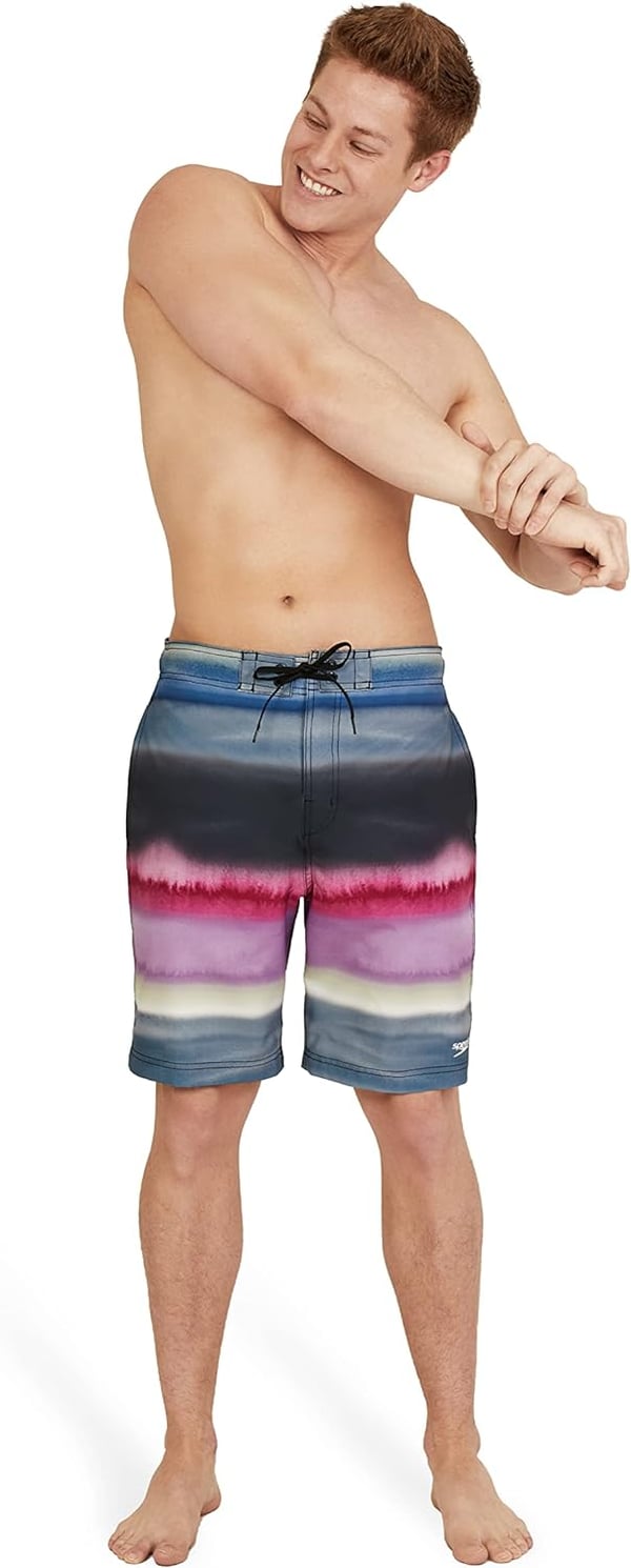 Mens Swim Trunk Knee Length Boardshort Bondi Printed20 Coastal China Blue