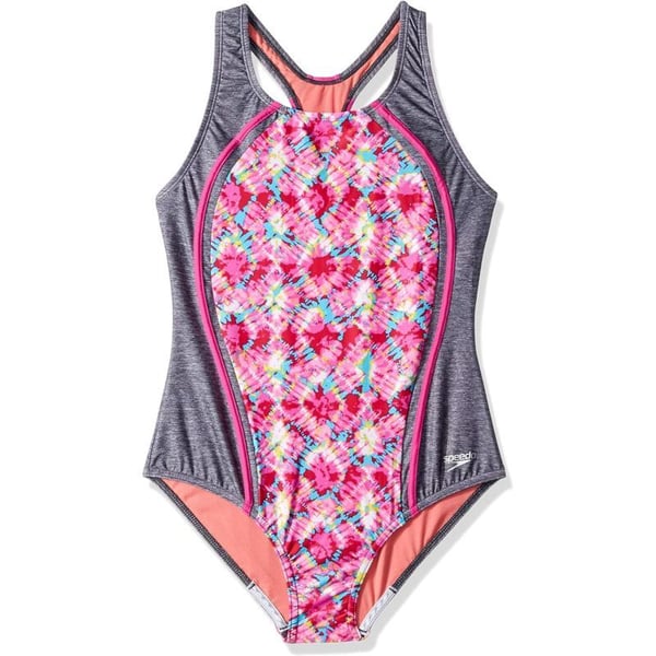 Speedo Girls Swimsuit One Piece Thick Strap Racer Back PrintedBright Pink