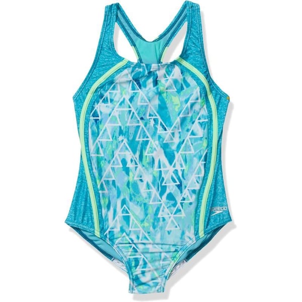 Speedo Girls Swimsuit One Piece Thick Strap Racer Back PrintedCapri Breeze Splice