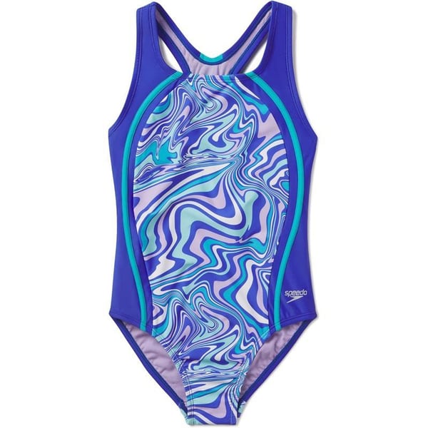 Speedo Girls Swimsuit One Piece Thick Strap Racer Back PrintedDazzling Blue