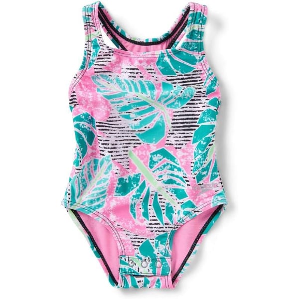 Speedo Girls Swimsuit One Piece Thick Strap Racer Back PrintedFuchsia Pink