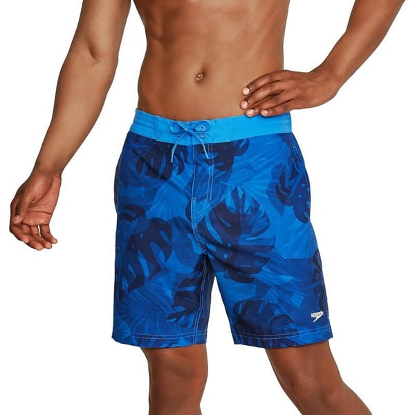 Mens Swim Trunk Knee Length Boardshort Bondi Printed18 Palm Palace Blue