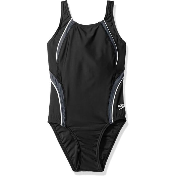 Speedo Big Girls Taper Splice Pulse Back SwimsuitStandard BlackGrey