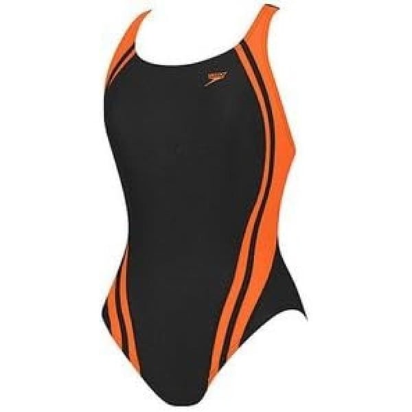 Speedo Big Girls Youth Quantum Splice SwimsuitBlackOrange