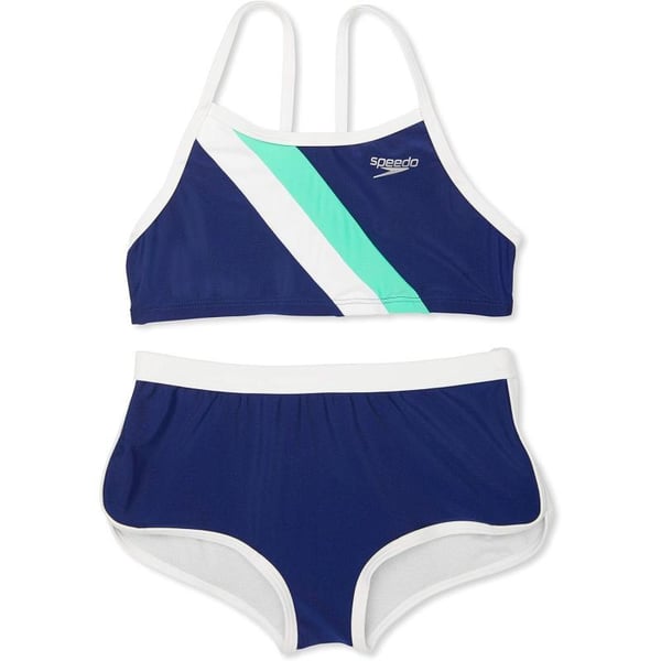 Speedo Girls Swimsuit Two Piece Bikini Boy Short SetBlue Harmony