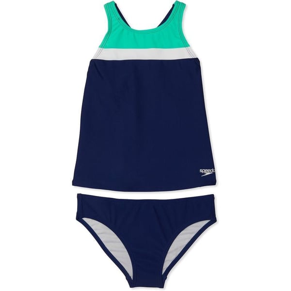 Speedo Girls Swimsuit Two Piece Tankini Mesh Thick StrapBlue Harmony