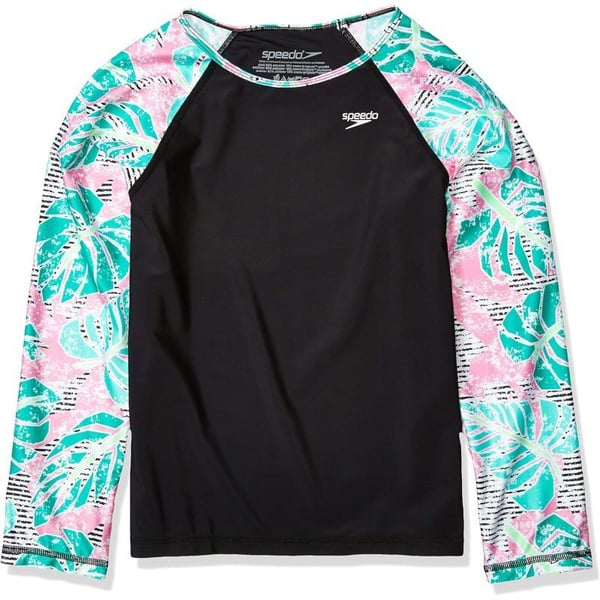 Speedo Girls Uv Swim Shirt Long Sleeve RashguardBlackWhite