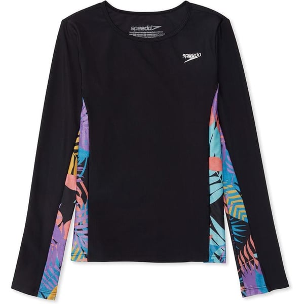 Speedo Girls Uv Swim Shirt Long Sleeve RashguardSpeedo Black Splice