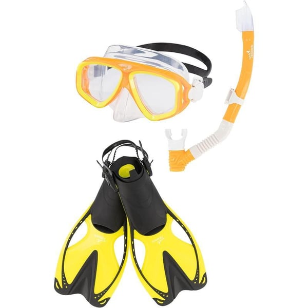 Speedo UnisexAdult Adventure Swim Mask Snorkel amp Fins SetOrioleClear