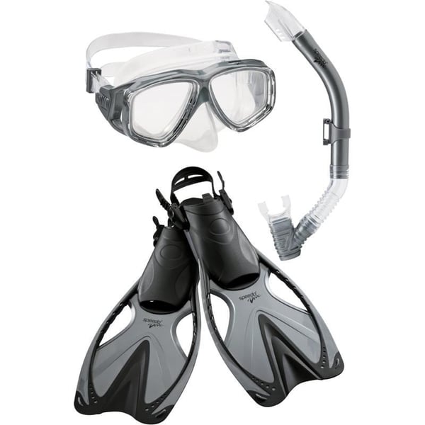 Speedo UnisexAdult Adventure Swim Mask Snorkel amp Fins SetSilver