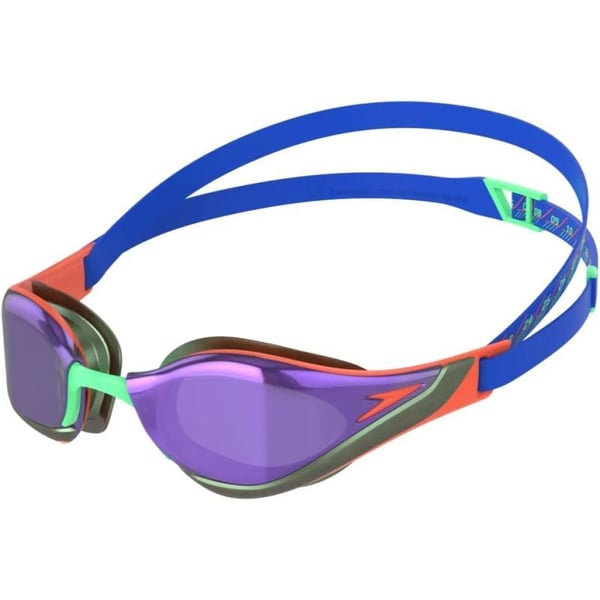 Speedo UnisexAdult Swim Goggles Mirrored Fastskin PureCobalt PopVolcanic OrangeGreen GlowFlash Purple