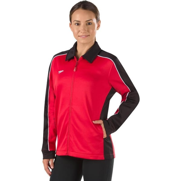 Speedo Womens Jacket Full Zip Collard Streamline Team Warm UpBlackRed