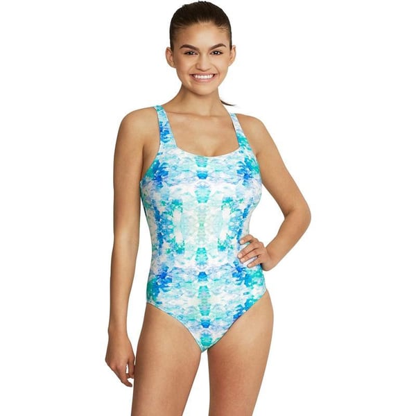 Speedo Womens Swimsuit One Piece Adjustable Square Neck Contemporary CutBlended Tie Dye