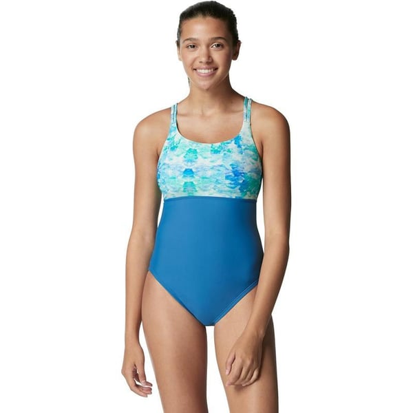 Speedo Womens Swimsuit One Piece Adjustable Square Neck Contemporary CutBright Cobalt