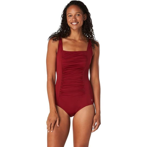 Speedo Womens Swimsuit One Piece Endurance Shirred Tank Moderate CutRhubarb